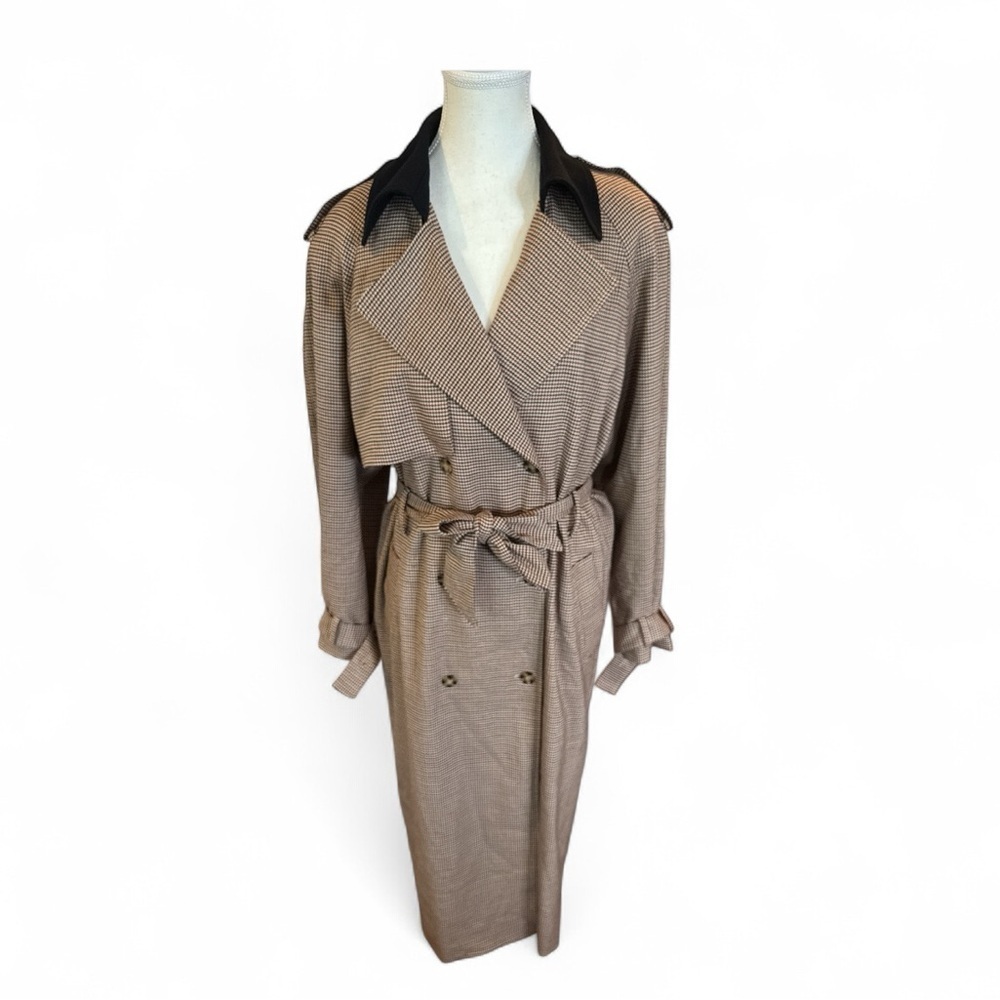Rumored Notting Hill Houndstooth Trench Coat XS | Belted Longline Fall Jacket